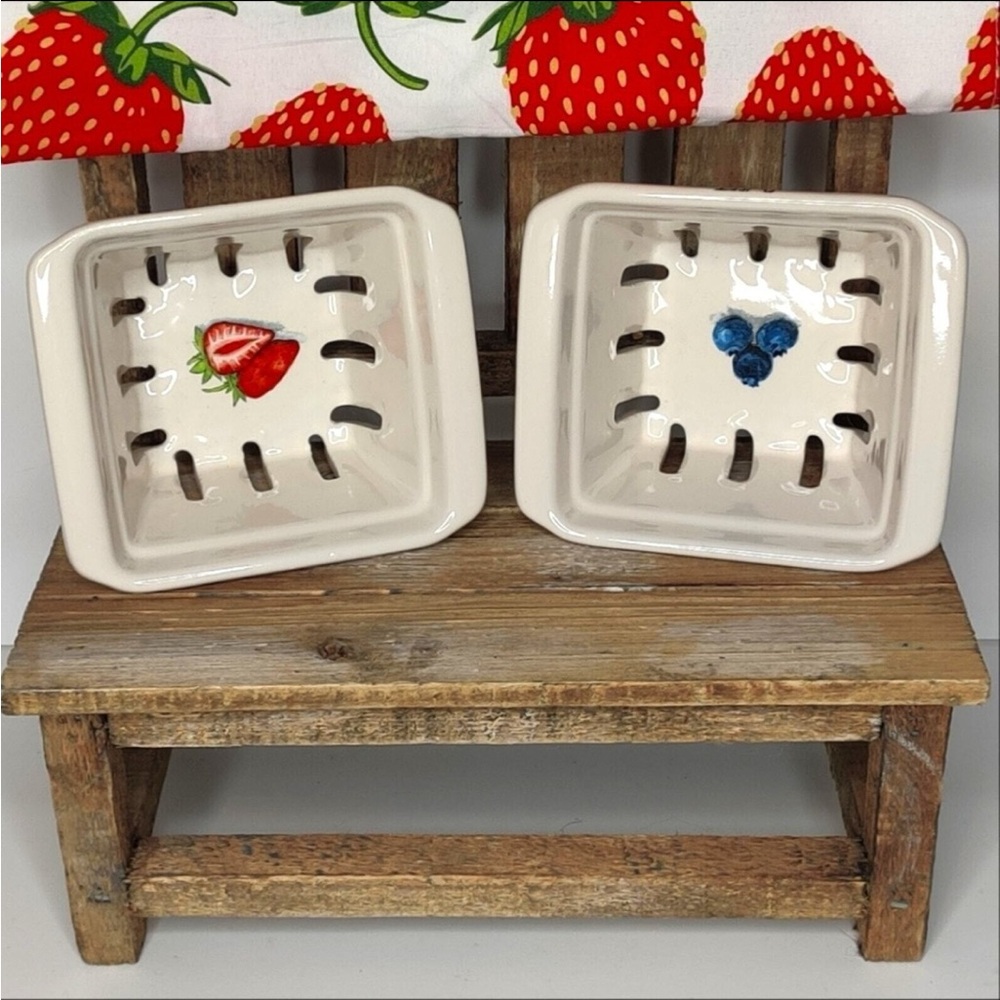 Rae Dunn Strawberry and Blueberry Ceramic Berry Baskets